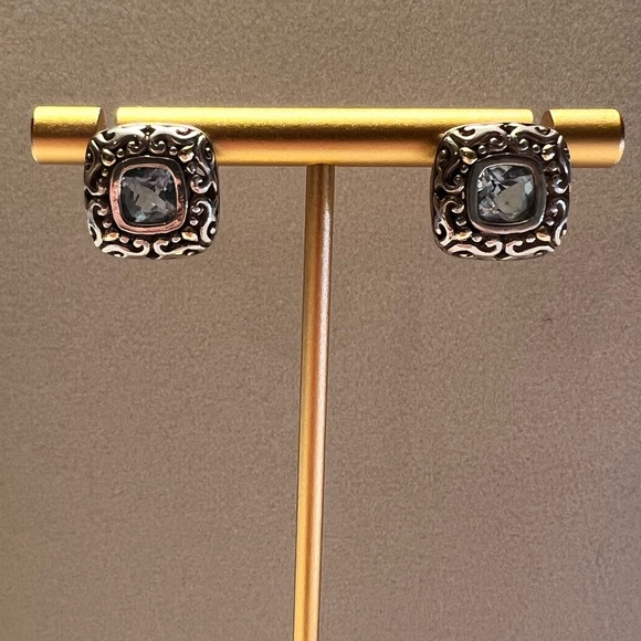 Intricate Silver Earrings with Blue Accents (Believed to be Topaz) - Picture 2 of 7